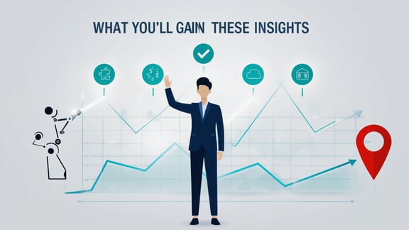 A professional, visually appealing illustrative image for PersoFi with the headline What Youll Gain from these insights. The image shows a modern business professional interacting with AI financial technology.